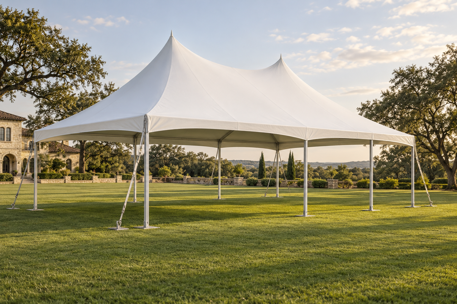 Original AI illustration of 20 × 30 High Peak Frame Tent; actual supplier equipment may differ